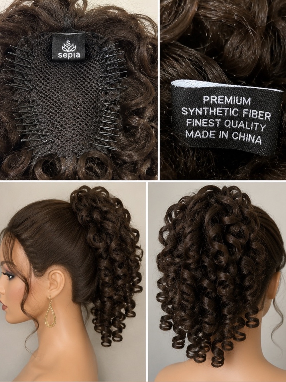 Sepia Curly Clip-In Ponytail Extension - Dark Brown